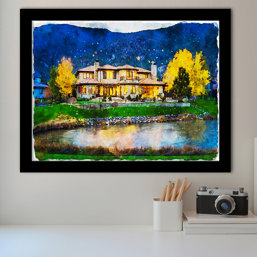 Watercolor Genoa Lakes Ranch Golf Course Light Night, Golf Art, Gift for him, Framed Art Prints Wall Decor