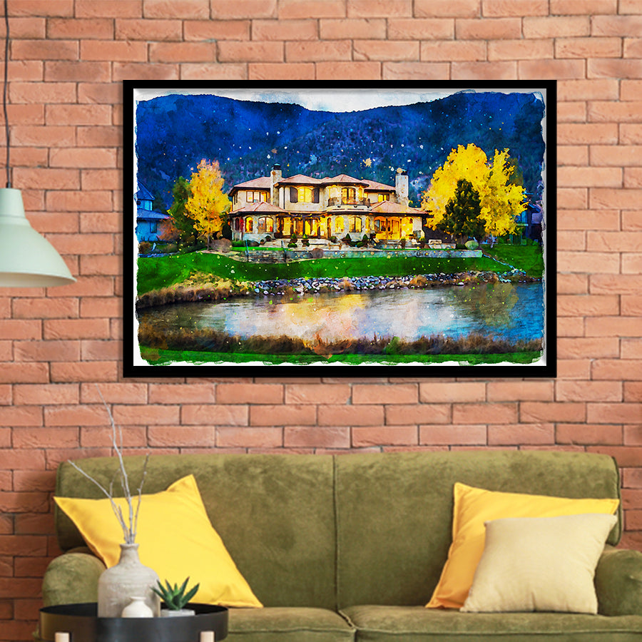 Watercolor Genoa Lakes Ranch Golf Course Light Night, Golf Art, Gift for him, Framed Art Prints Wall Decor