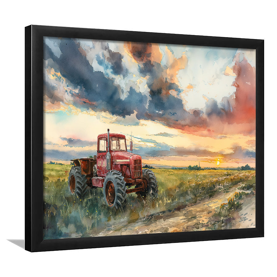 Watercolor Old Tractor And Pastel Clouds Painting, Painting Art, Framed Art Print Wall Art Home Decor