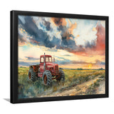 Watercolor Old Tractor And Pastel Clouds Painting, Painting Art, Framed Art Print Wall Art Home Decor