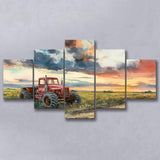 Watercolor Old Tractor And Pastel Clouds Painting, Multi Panel,Mixed Canvas Print Wall Art Decor