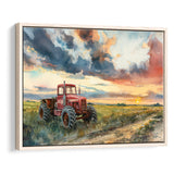 Watercolor Old Tractor And Pastel Clouds Painting, Floating Frame, Framed Canvas Print Wall Art Home Decor