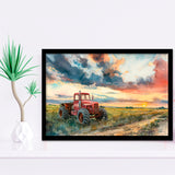 Watercolor Old Tractor And Pastel Clouds Painting, Painting Art, Framed Art Print Wall Art Home Decor