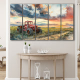 Watercolor Old Tractor And Pastel Clouds Painting, Extra Large Canvas, Canvas Print Wall Art Decor