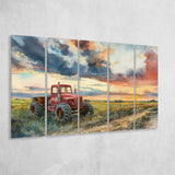 Watercolor Old Tractor And Pastel Clouds Painting, Extra Large Canvas, Canvas Print Wall Art Decor