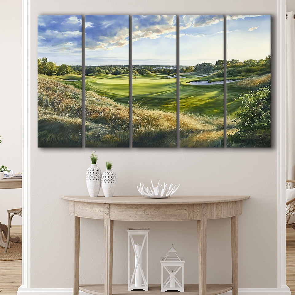 Watercolor Painting National Golf Links Of America, Golf Art Print, Extra Large 5 Panel, Canvas Prints Wall Art