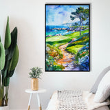 Watercolor Painting Pebble Beach Golf Course, Golf Art Print, Floating Frame, Framed Canvas Print Wall Art