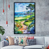 Watercolor Painting Pebble Beach Golf Course, Golf Art, Gift for him, Framed Art Print Wall Decor