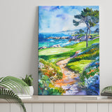 Watercolor Painting Pebble Beach Golf Course, Golf Art Print, Gift for him, Canvas Print Wall Art