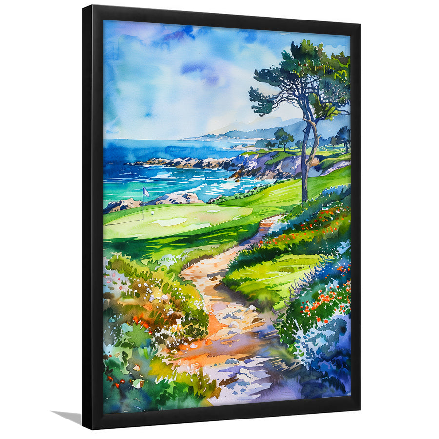 Watercolor Painting Pebble Beach Golf Course, Golf Art, Gift for him, Framed Art Print Wall Decor