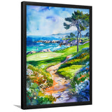 Watercolor Painting Pebble Beach Golf Course, Golf Art, Gift for him, Framed Art Print Wall Decor