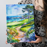 Watercolor Painting Pebble Beach Golf Course, Golf Art Print, Gift for him, Canvas Print Wall Art