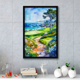Watercolor Painting Pebble Beach Golf Course, Golf Art Print, Floating Frame, Framed Canvas Print Wall Art