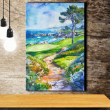 Watercolor Painting Pebble Beach Golf Course, Golf Art Print, Gift for him, Canvas Print Wall Art