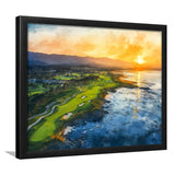 Watercolor Painting Pebble Beach Golf Links Aerial V1, Golf Art, Gift for him, Framed Art Prints Wall Decor