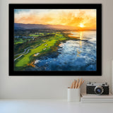 Watercolor Painting Pebble Beach Golf Links Aerial V1, Golf Art, Gift for him, Framed Art Prints Wall Decor