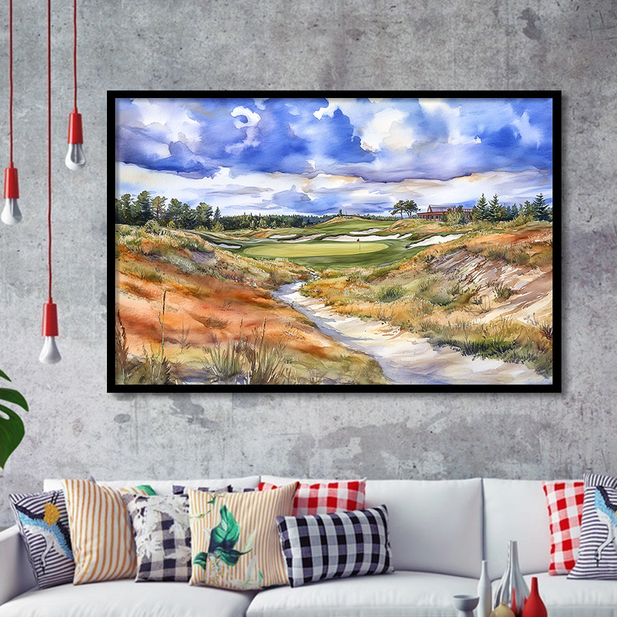 Watercolor Painting Sand Valley Golf Resort V2, Golf Art, Gift for him, Framed Art Prints Wall Decor