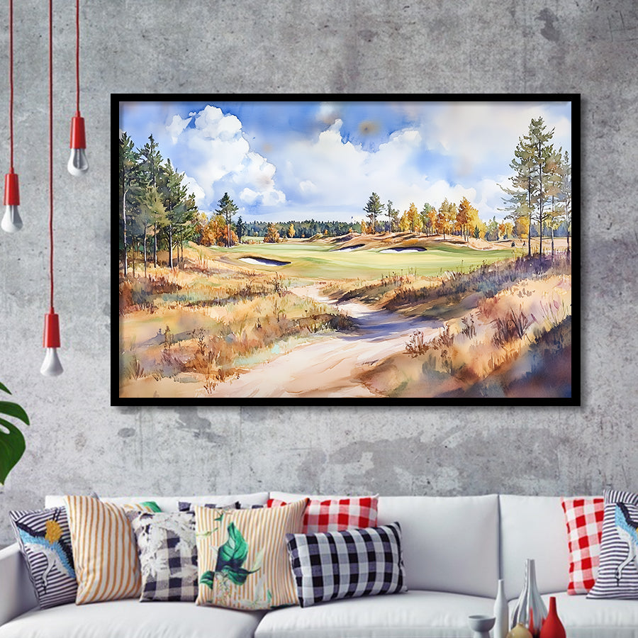 Watercolor Painting Sand Valley Golf Resort V1, Golf Art, Gift for him, Framed Art Prints Wall Decor