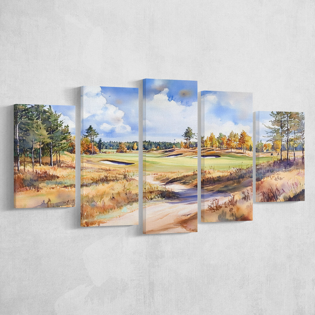 Watercolor Painting Sand Valley Golf Resort V1, Golf Art Print, Mixed 5 Panel, Canvas Prints Wall Art