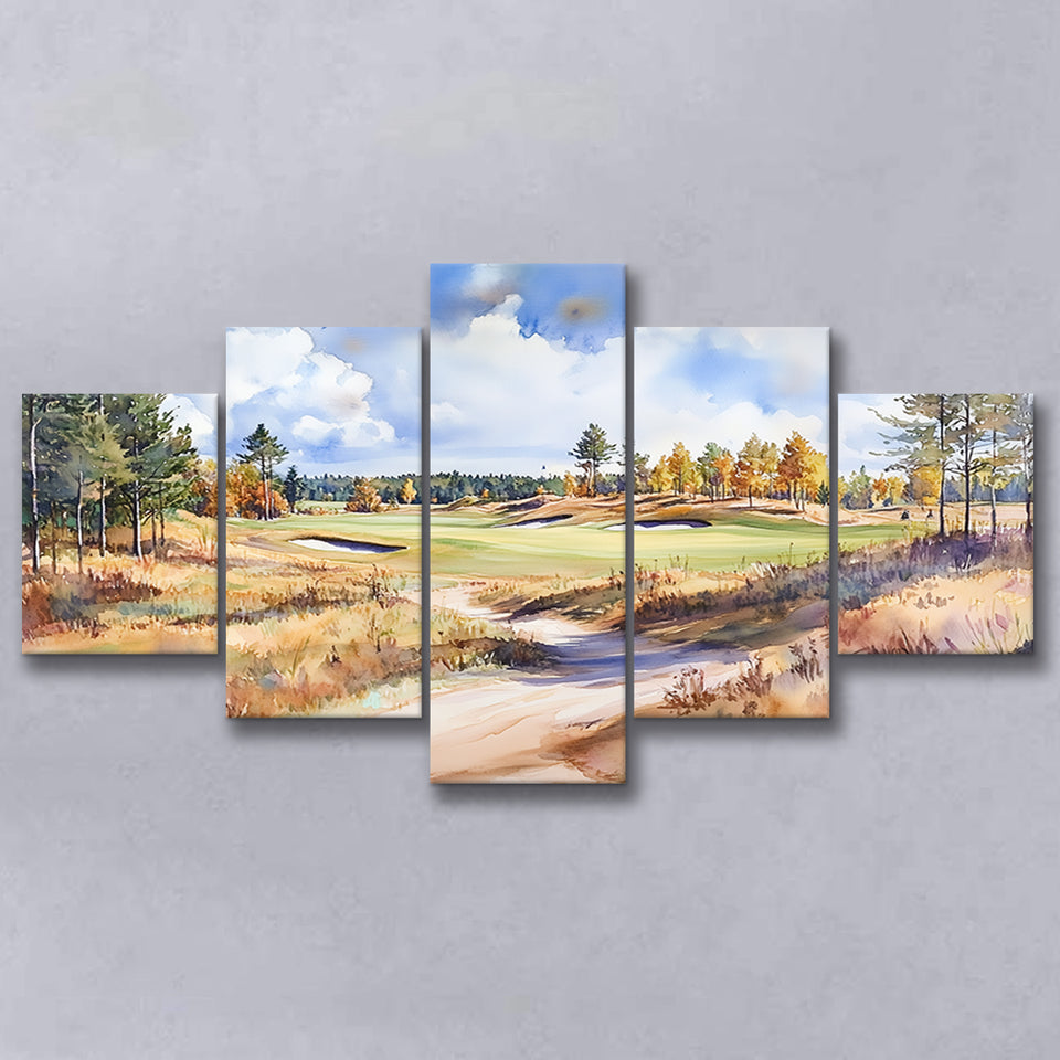 Watercolor Painting Sand Valley Golf Resort V1, Golf Art Print, Mixed 5 Panel, Canvas Prints Wall Art