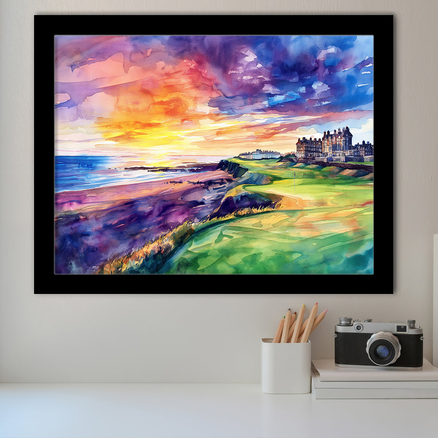 Watercolor Painting St. Andrews Golf Clubold Course V1, Golf Art, Gift for him, Framed Art Prints Wall Decor