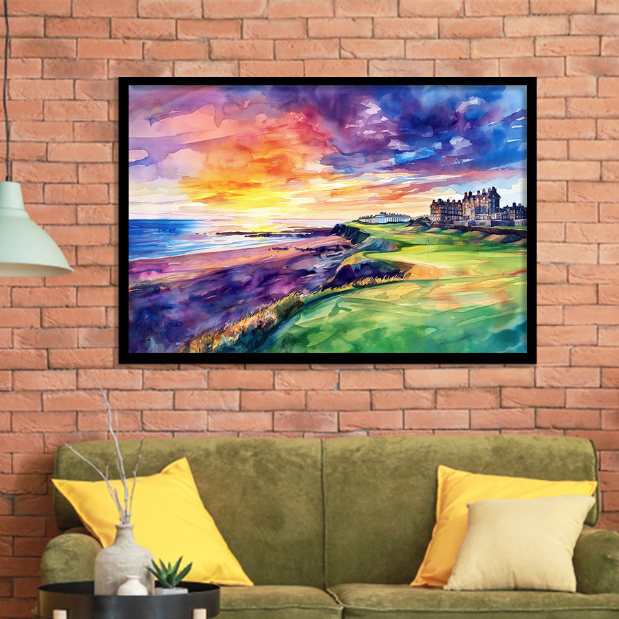 Watercolor Painting St. Andrews Golf Clubold Course V1, Golf Art, Gift for him, Framed Art Prints Wall Decor
