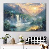 Waterfall And Forest In the Sunrise, Art Print, Canvas Print Wall Art Home Decor