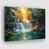 Waterfall In Forest Sunrise Oil Painting, Art Print, Canvas Print Wall Art Home Decor