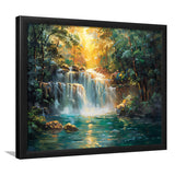 Waterfall In Forest Sunrise Oil Painting, Painting Art, Framed Art Print Wall Art Home Decor