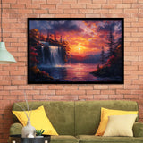 Waterfall In Sunset View Acrylic Painting, Painting Art, Framed Art Print Wall Art Home Decor