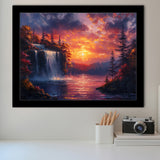 Waterfall In Sunset View Acrylic Painting, Painting Art, Framed Art Print Wall Art Home Decor