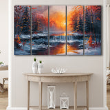 Waterfall In The  Winter Forest Oil Painting, Extra Large Canvas, Canvas Print Wall Art Decor