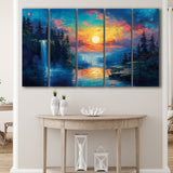 Waterfall Oil Painting In The Sunset, Extra Large Canvas, Canvas Print Wall Art Decor