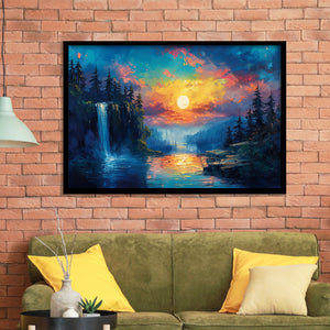 Waterfall Oil Painting In The Sunset, Painting Art, Framed Art Print Wall Art Home Decor