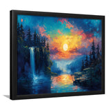 Waterfall Oil Painting In The Sunset, Painting Art, Framed Art Print Wall Art Home Decor