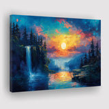 Waterfall Oil Painting In The Sunset, Art Print, Canvas Print Wall Art Home Decor