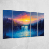 Waterfall in the Forest Sunset Painting, Extra Large Canvas, Canvas Print Wall Art Decor