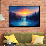 Waterfall in the Forest Sunset Painting, Painting Art, Framed Art Print Wall Art Home Decor