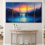 Waterfall in the Forest Sunset Painting, Extra Large Canvas, Canvas Print Wall Art Decor