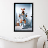 Welsh Terrier Framed Canvas Prints Wall Art, Funny Bathroom Decor, Welsh Terrier In Toilet