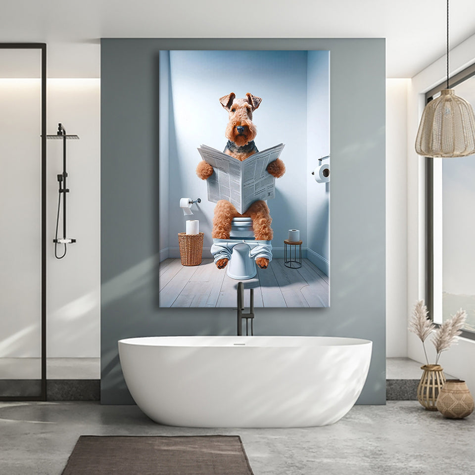 Welsh Terrier Canvas Prints Wall Art, Funny Bathroom Decor, Welsh Terrier in Toilet
