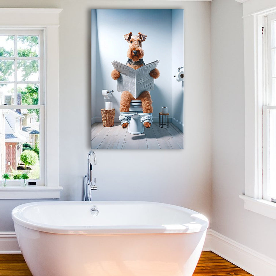 Welsh Terrier Canvas Prints Wall Art, Funny Bathroom Decor, Welsh Terrier in Toilet