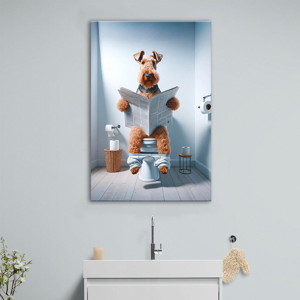 Welsh Terrier Canvas Prints Wall Art, Funny Bathroom Decor, Welsh Terrier in Toilet