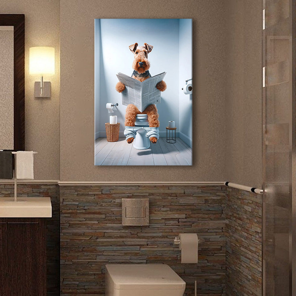 Welsh Terrier Canvas Prints Wall Art, Funny Bathroom Decor, Welsh Terrier in Toilet