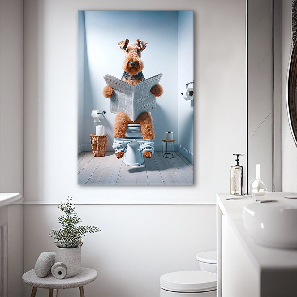 Welsh Terrier Canvas Prints Wall Art, Funny Bathroom Decor, Welsh Terrier in Toilet