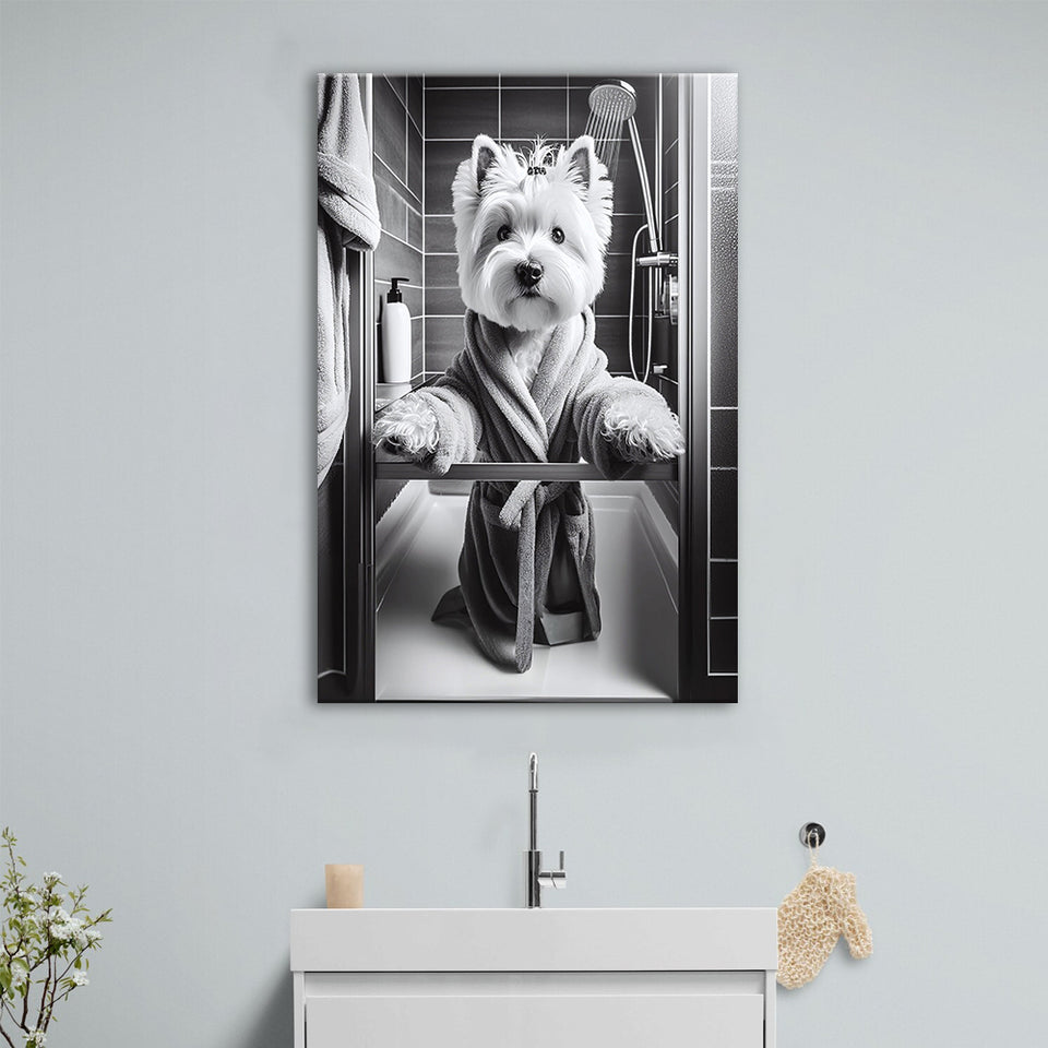 West Highland Terrier Art Canvas Prints Wall Art, Bathroom Art Print, West Highland Terrier Photo
