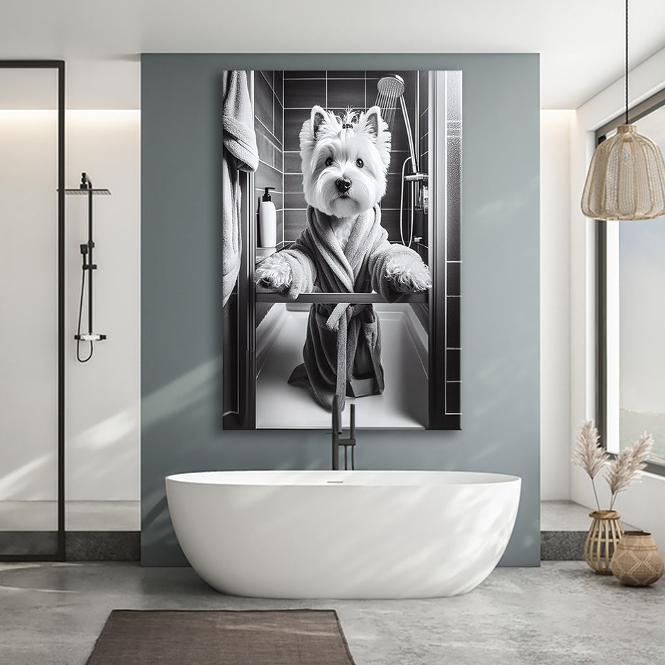 West Highland Terrier Art Canvas Prints Wall Art, Bathroom Art Print, West Highland Terrier Photo