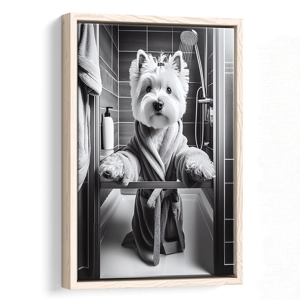 West Highland Terrier Art Framed Canvas Prints Wall Art, Bathroom Framed Art Print, West Highland Terrier Photo
