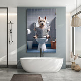 West Highland Terrier Art Canvas Prints Wall Art, Funny Bathroom Decor, Dog in Toilet