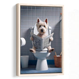 West Highland Terrier Art Framed Canvas Prints Wall Art, Funny Bathroom Decor, Dog In Toilet